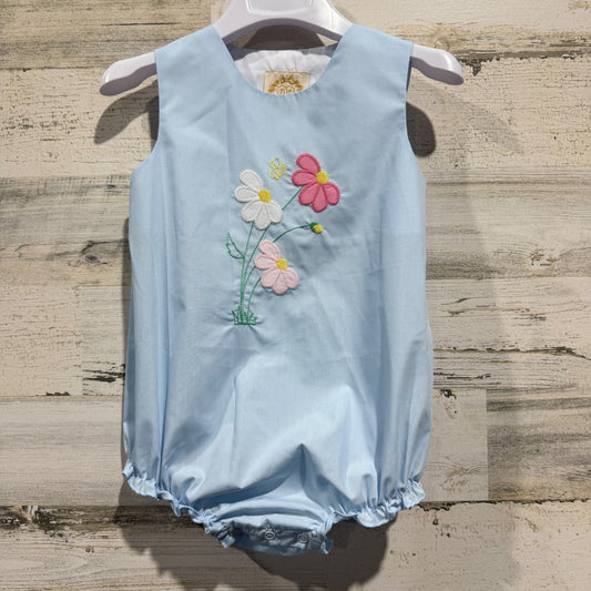 The Beaufort Bonnet Company Floral Bubble Romper Girls 3T Blue Cotton Preppy EUC0