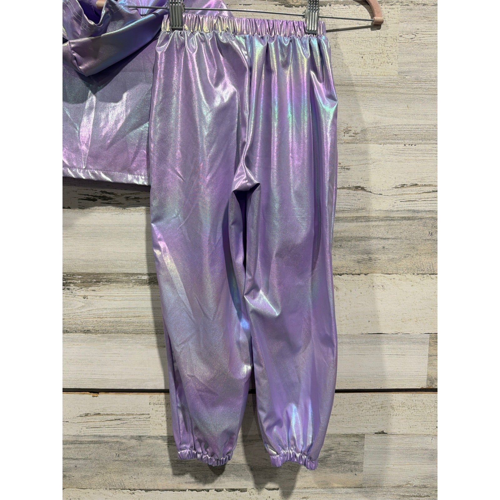 Jogger Set Girls 7 Purple Iridescent Metallic Holographic EUC4