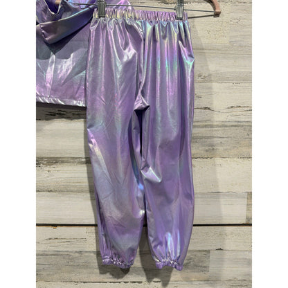 Jogger Set Girls 7 Purple Iridescent Metallic Holographic EUC4