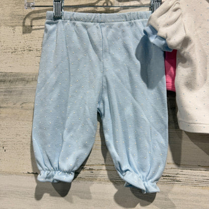 Vintage Kitten Graphic 3pc Outfit Set Girls 6-9 Months Blue Pink Cotton Flawed*14