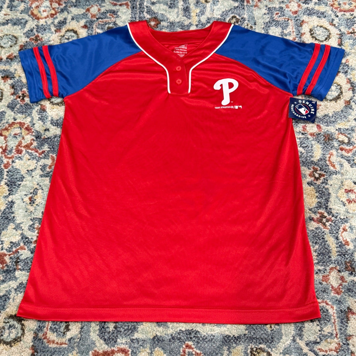 Team Athletics Baseball Jersey Kids XL Red Blue Phillies Sportswear NWT0