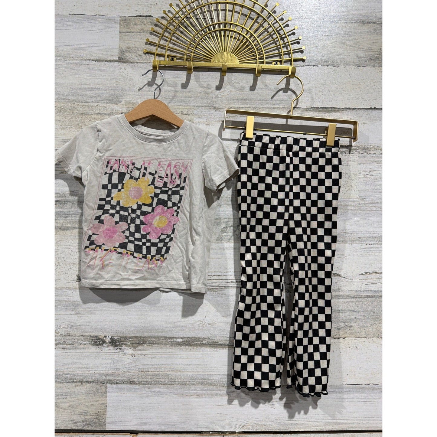 Cotton On Kids Pippa & Julie Crewcuts Bundle Girls 4 Gold Black Checkered EUC3
