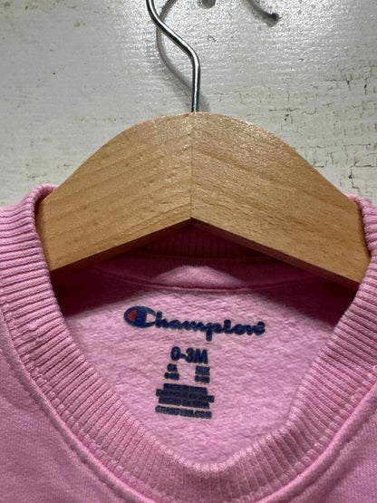 Champion Sweatshirt Girls 0-3M Pink Script Logo Pullover EUC1