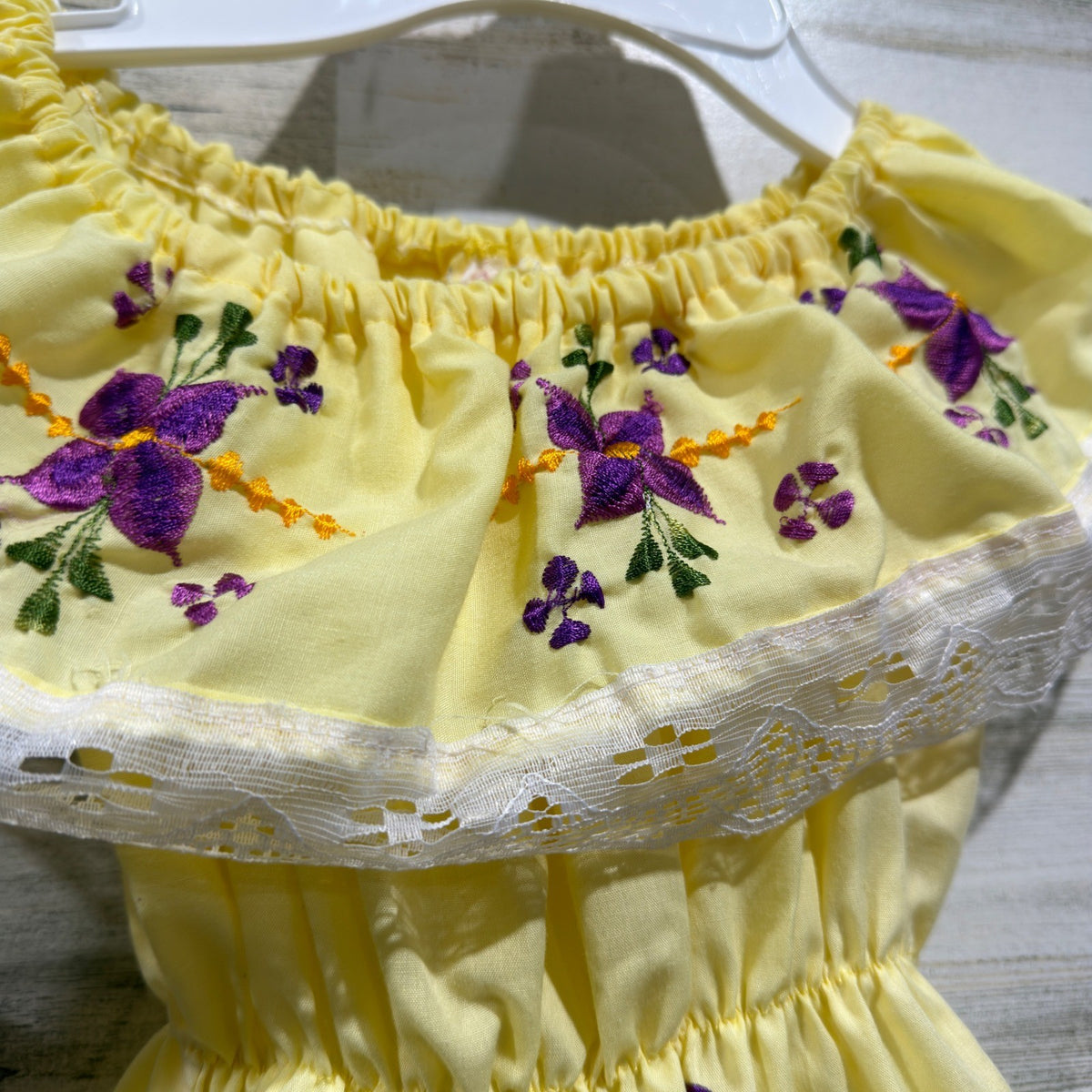 Mexican Floral Embroidered Dress Fits Girls 2T/3T Yellow Traditional Festive1