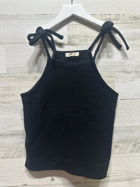 Madewell Tank Top Women's XS Black Tie Shoulder Textured Knit High Neck EUC0