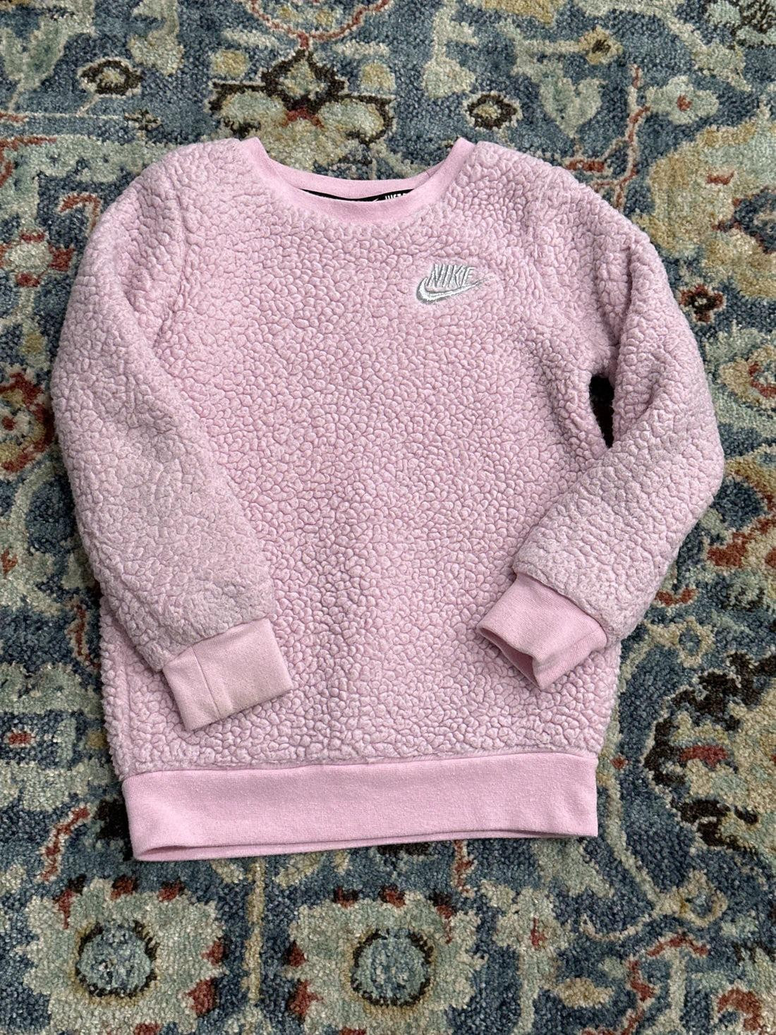 Nike Sherpa Fleece Sweatshirt Girls Size 5 Pink Embroidered Logo EUC0