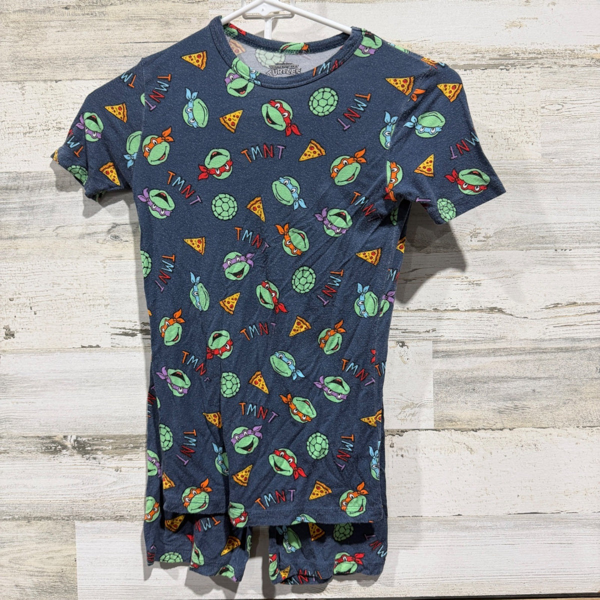 Nickelodeon TMNT Pajama Set Kids Size 10 Blue Pizza Print Short Sleeve Flawed*0