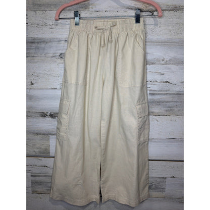 Art Class Wide Leg Pants Girls S 6-7 Cream Cotton Cargo Utility Boho EUC0
