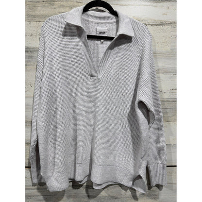 Aerie Waffle Knit Polo Sweater Women XXS Gray V-Neck Oversized EUC0