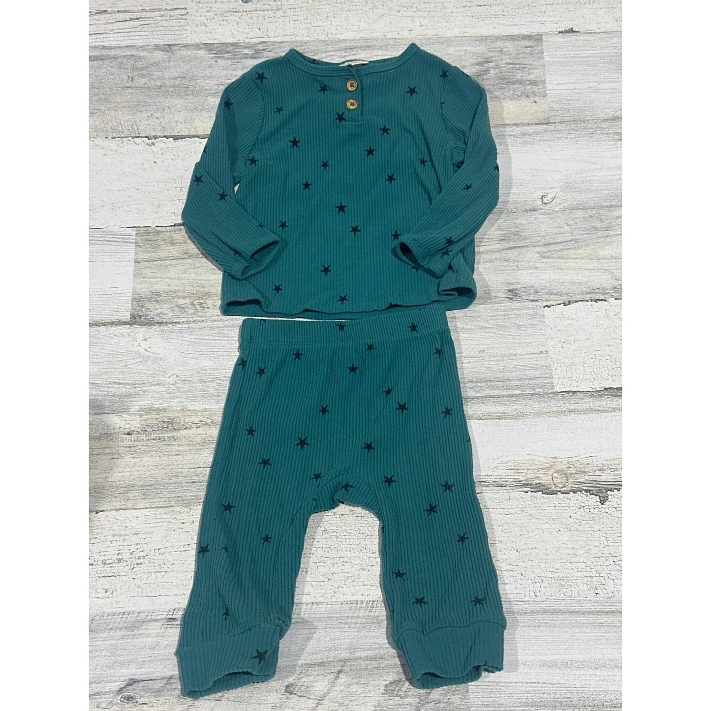 Cat & Jack Ribbed Star 12m Teal Green Henley Lounge Set0