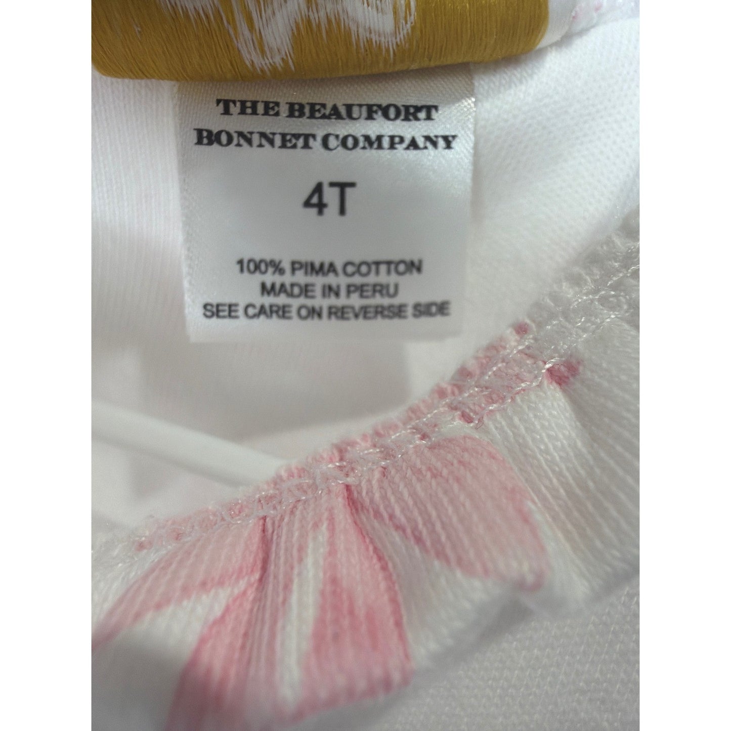 The Beaufort Bonnet Company Dress Girls 4T White Pink Bow Pima Cotton EUC2
