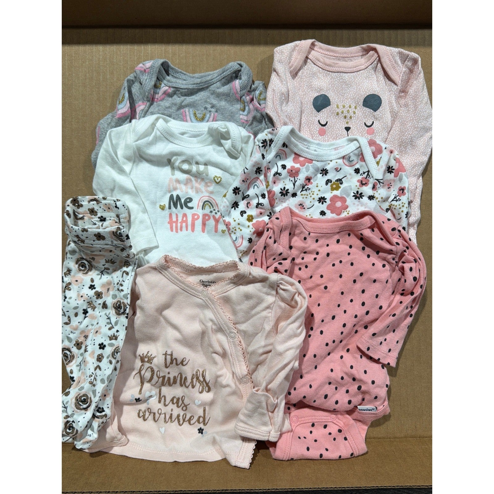 Gerber Onesies Leggings Bundle Girls NB Pink Floral Rainbow Babycore EUC0