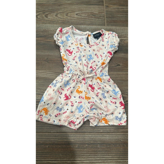 Picapino Cat Romper Girls 3-6M Multicolor Floral Print Cottagecore EUC0