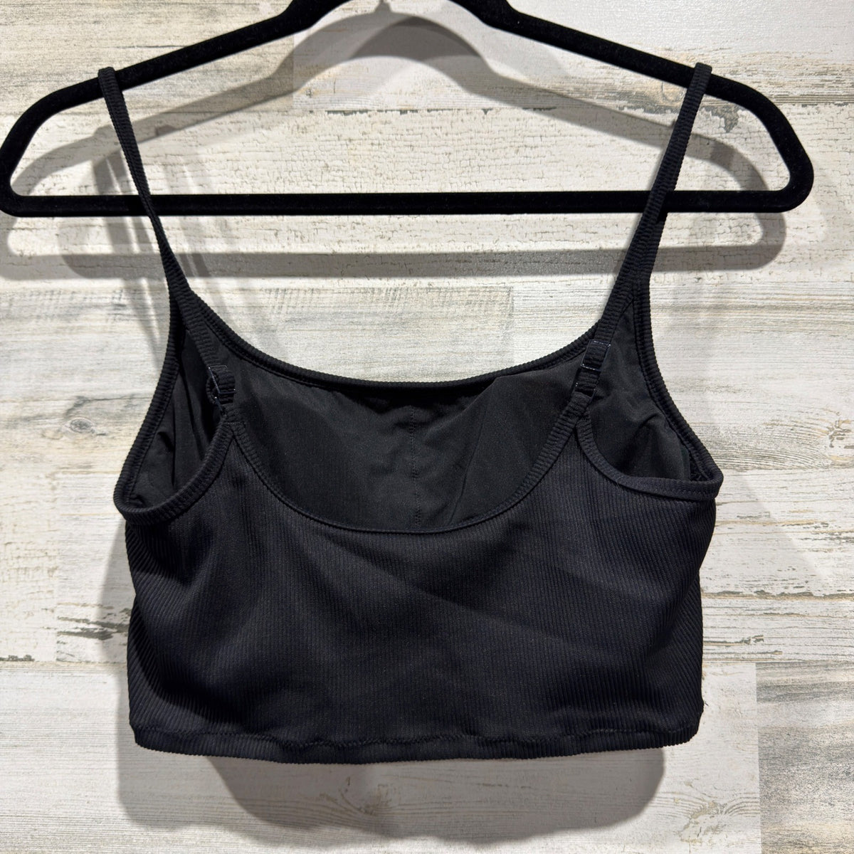 Aerie Scoop Neck Crop Top Women Medium Black Ribbed Real Good Athleisure EUC2