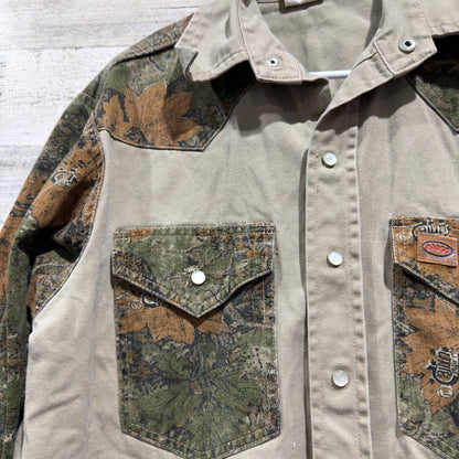 Rasco FR Work Shirt Men's Small Tan Camo Western Pearl Snap2