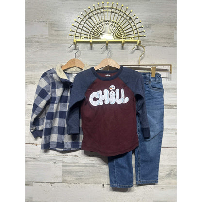 Carter's Old Navy OshKosh Outfit Bundle Boys 3T Blue Maroon Plaid Thermal0