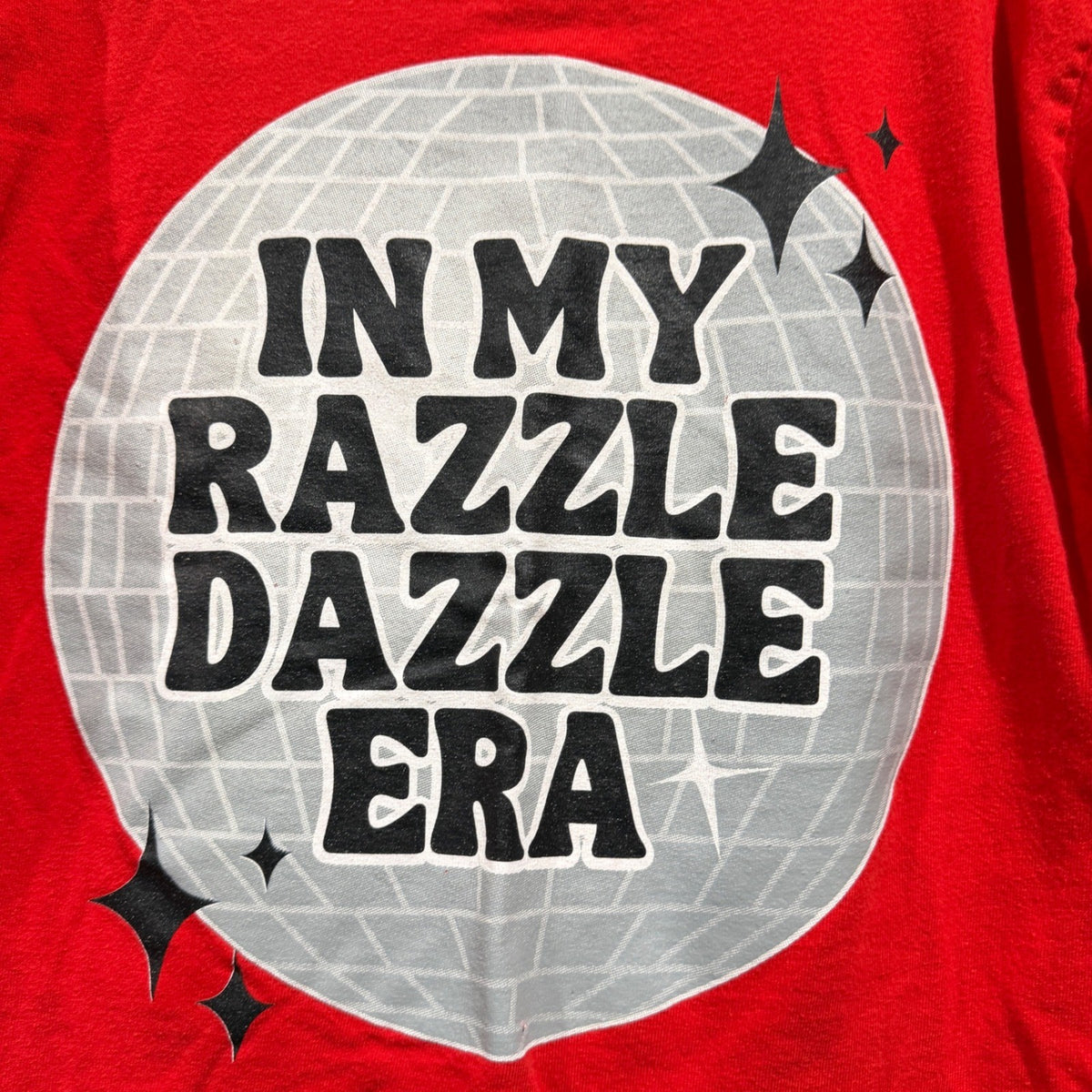 Gildan Graphic Tee Kids Small Red Razzle Dazzle Era Disco Retro EUC1