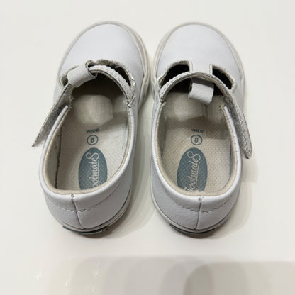 Footmates Drew T-Strap Girls Size 8 White Leather Classic School GUC3