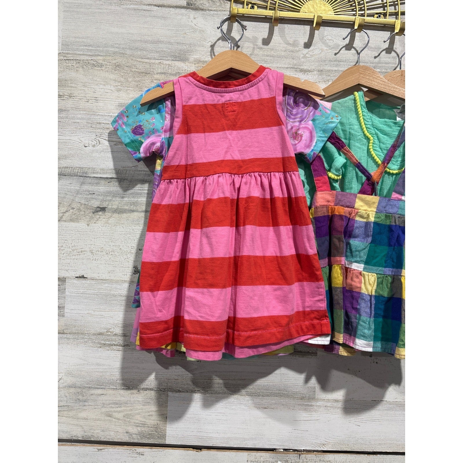 Boutique Dress Bundle Girls 2T Multicolor Rainbow Floral Plaid Pom Pom6