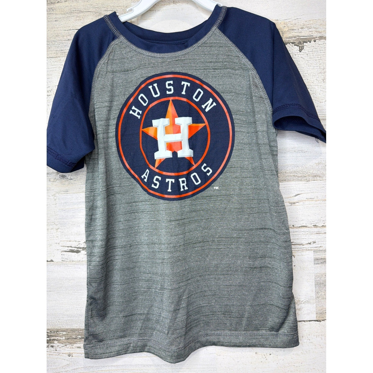 Houston Astros T-Shirt Boys XS 4/5 Gray Navy Raglan Baseball Sport0