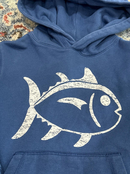 Southern Tide Hoodie Boys XS 4-5 Blue Skipjack Fish Graphic Pullover EUC1