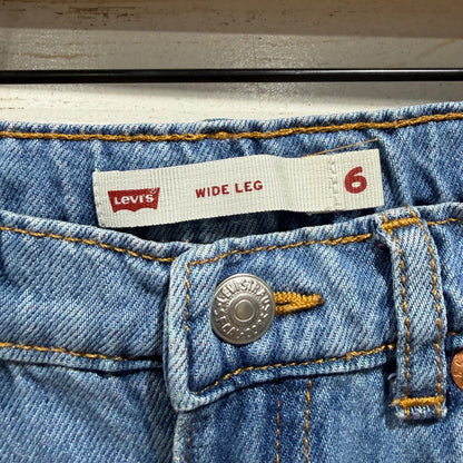 Levi Wide Leg Jeans Girls Size 6 Blue 100% Cotton Distressed Rainbow Boho 90s1