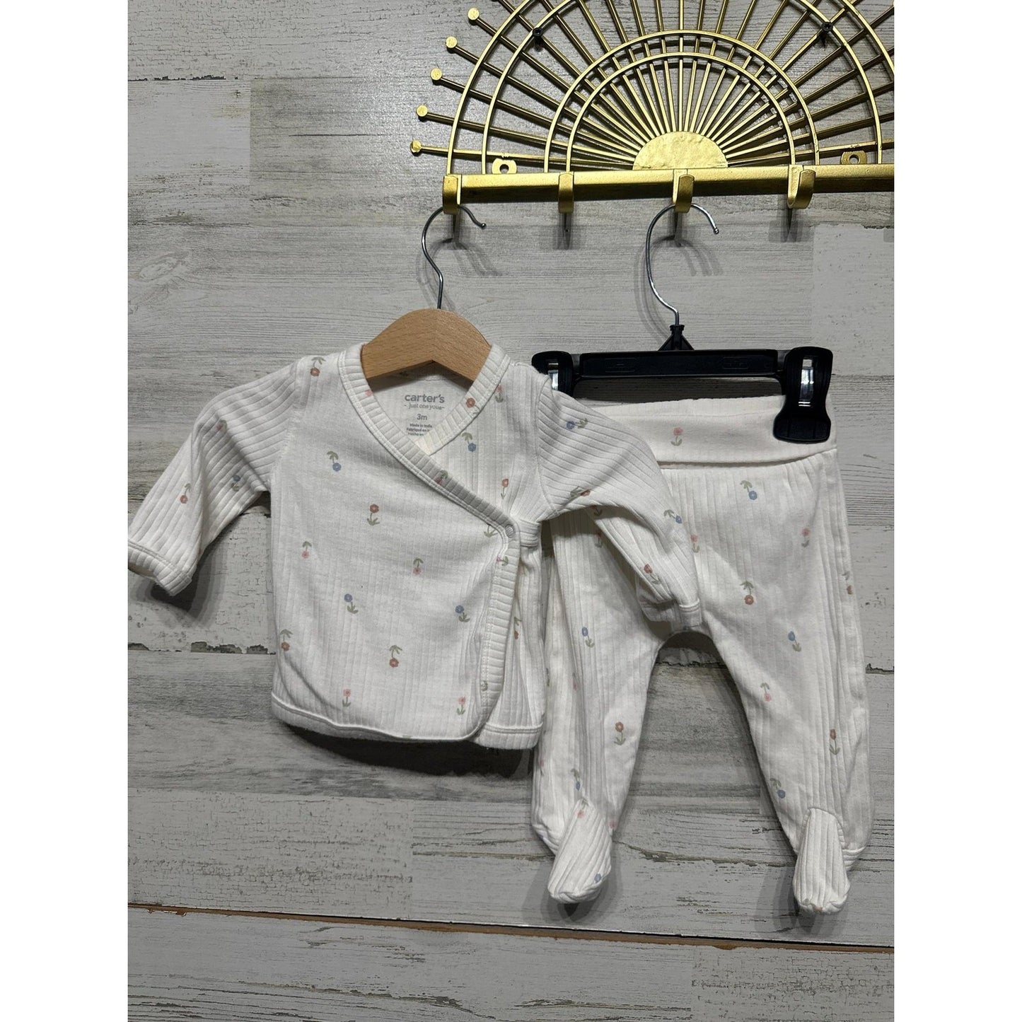 Carter's Just One You Kimono Set Girls 3M White Floral Ribbed EUC1