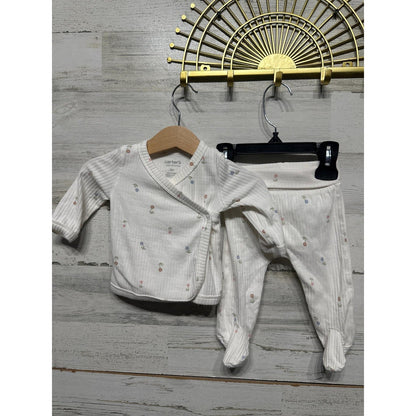 Carter's Just One You Kimono Set Girls 3M White Floral Ribbed EUC1