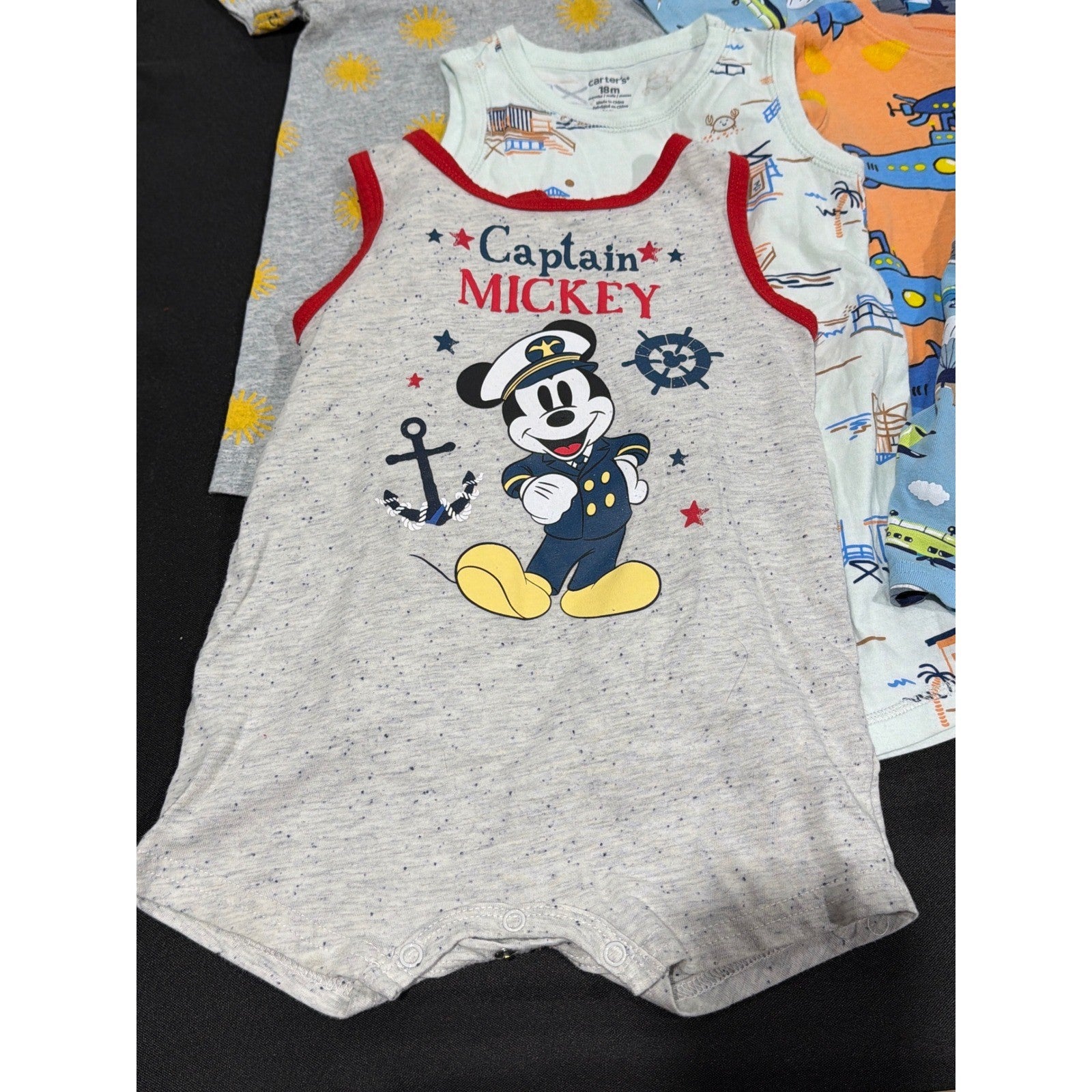 Disney Carter's Romper Pajama Bundle Boys 18-24M Summer Nautical Lot1