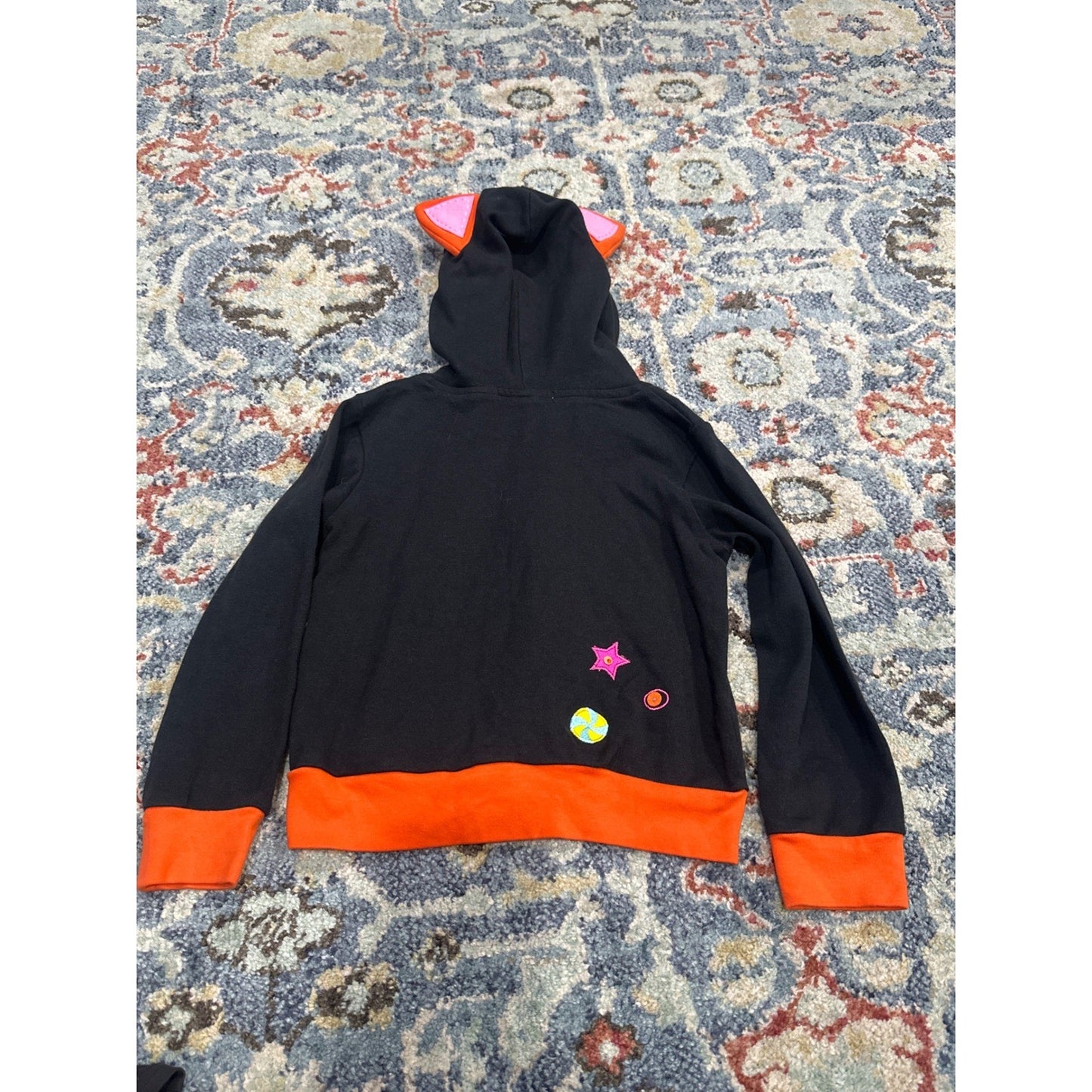 Michael Simon Hoodie Girls Size 5 Black Orange Cat Ear Star Candy Applique EUC6
