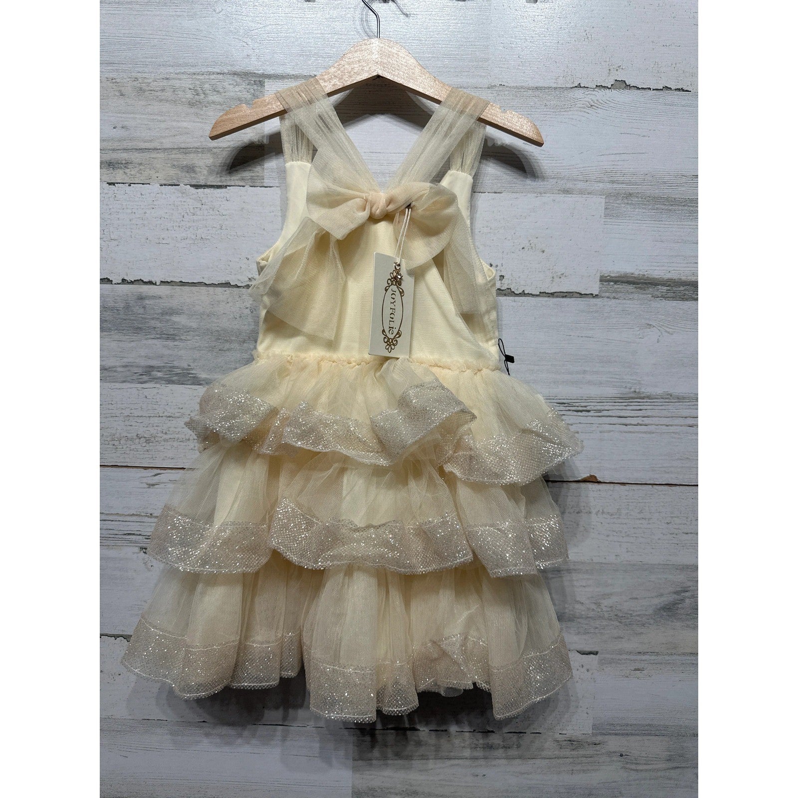 Joyfolie Tulle Dress Girls Size 4 Ivory Tiered Glitter Ruffle NWT1
