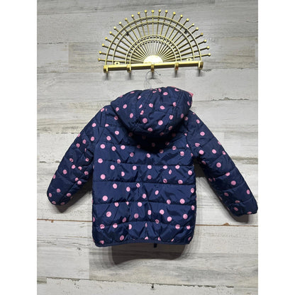 Carter's Puffer Jacket Girls 3T Navy Pink Polka Dot Hooded Zip Coat GUC*3