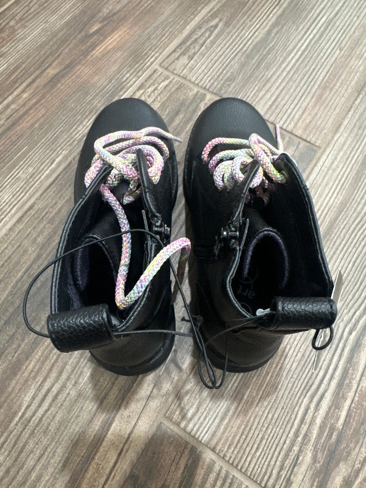 Art Class Combat Boots Kids Size 2 Black Rainbow Laces Side Zip NWT2