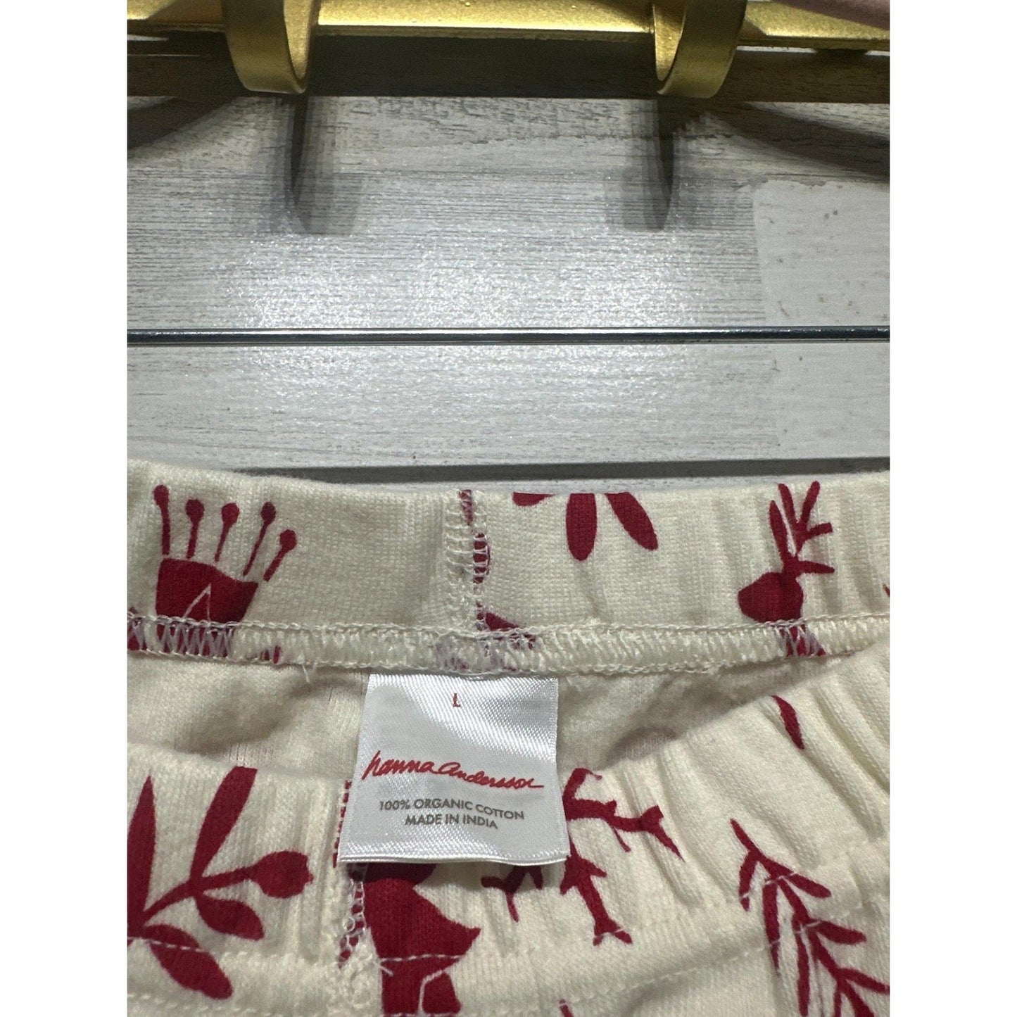Hanna Andersson Pajama Set Womens Large White Red Holiday Reindeer Organic EUC3