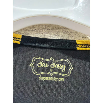 Sew Sassy Dress Top Set Girls 8 Yellow Black Striped Ruffle Boutique EUC3