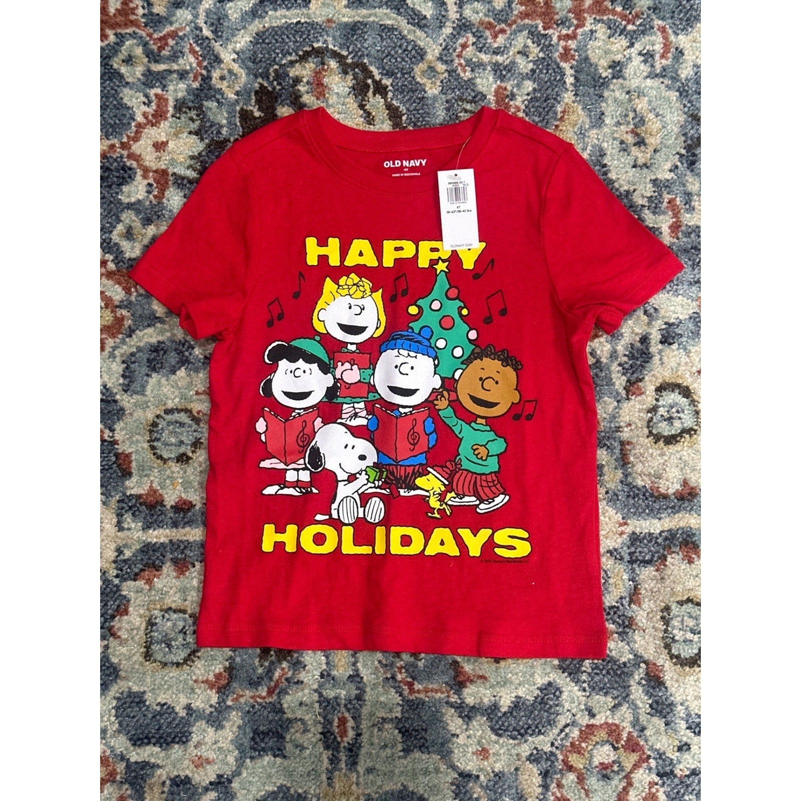 Old Navy Peanuts Christmas Shirt Charlie Brown Kids 4T Happy Holidays NWT0