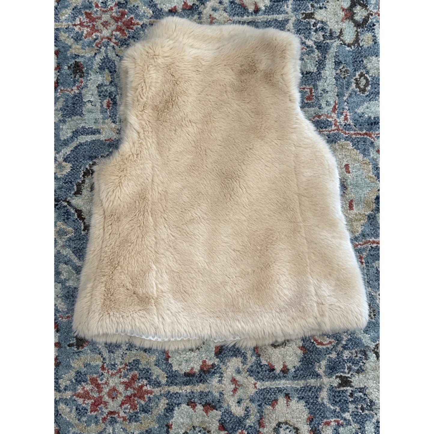Zara Faux Fur Vest Girls 9/10 Cream Tan Zip Up Polka Dot EUC2