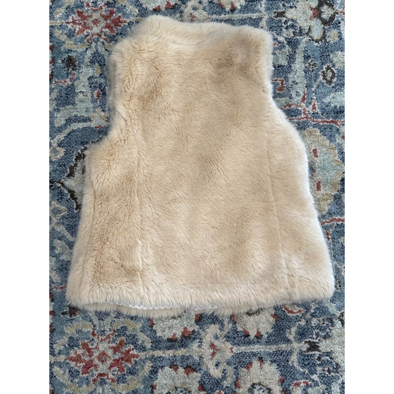 Zara Faux Fur Vest Girls 9/10 Cream Tan Zip Up Polka Dot EUC2