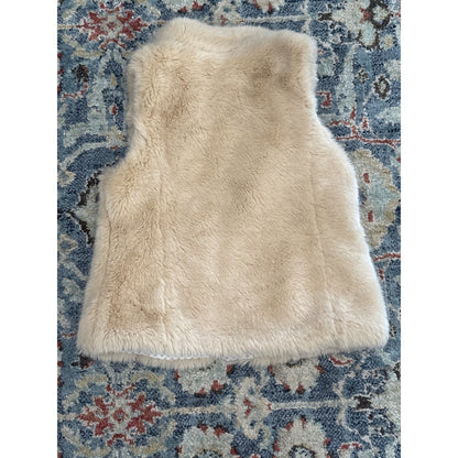 Zara Faux Fur Vest Girls 9/10 Cream Tan Zip Up Polka Dot EUC2