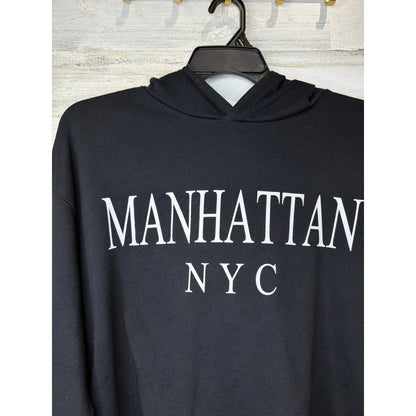 Zara Hoodie Women Large Black Manhattan NYC Cropped Boxy Streetwear EUC1