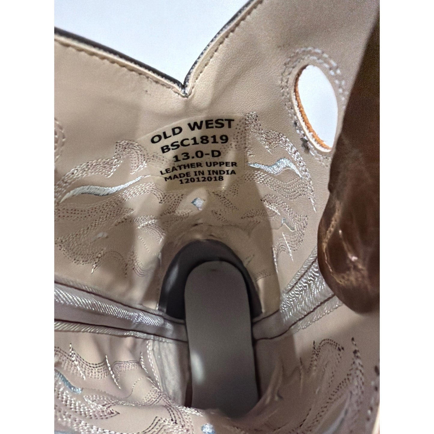 Old West Cowboy Boots Boys Size 13 D Brown Leather Western Square Toe GUC8