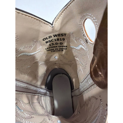 Old West Cowboy Boots Boys Size 13 D Brown Leather Western Square Toe GUC8