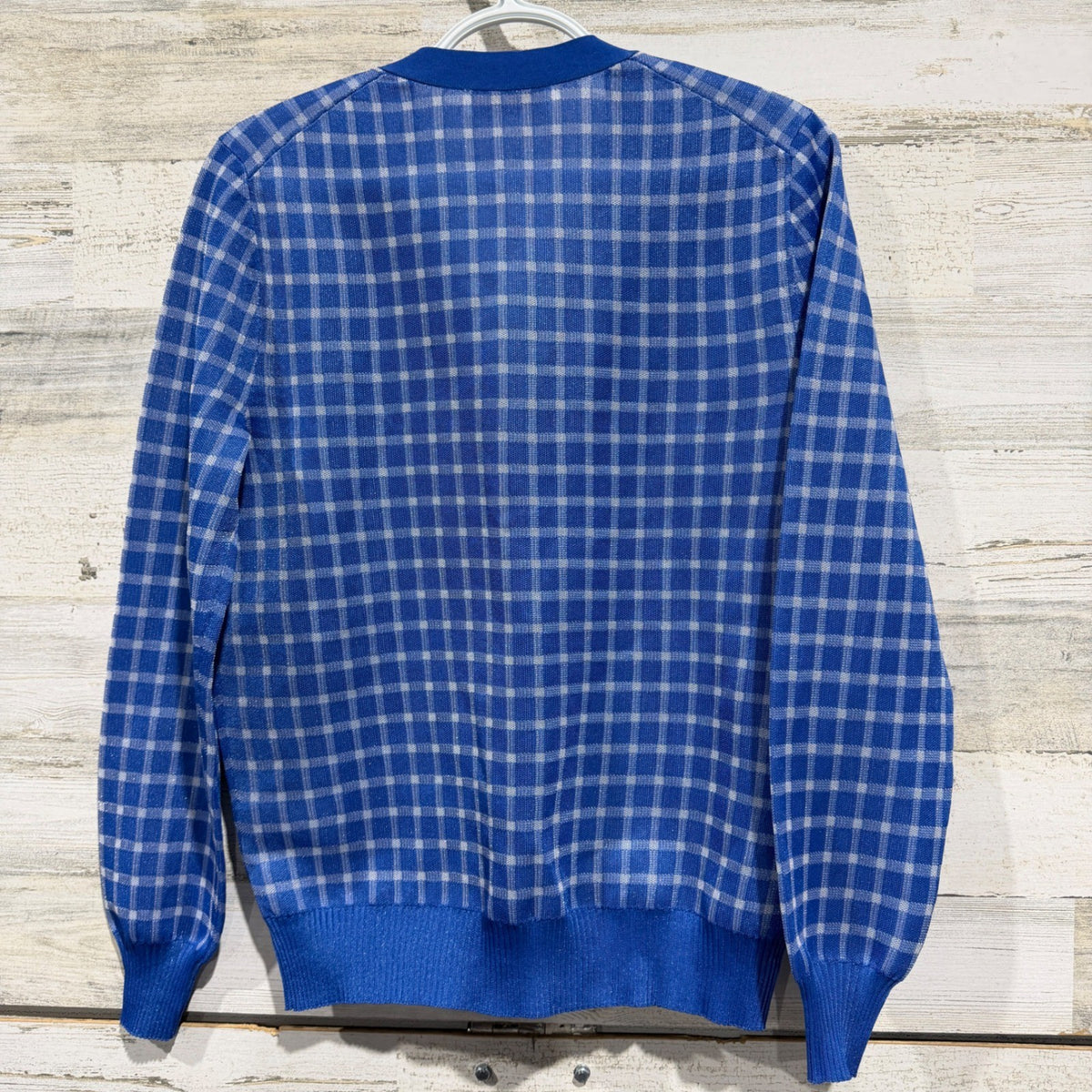 Tory Burch Gingham Cardigan Women Medium Blue Polyester Plaid Classic EUC9