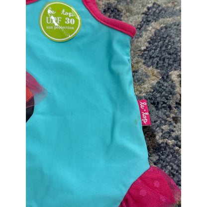 Le Top Swimsuit Girls 9M Turquoise Pink Flamingo Tulle UPF 30 NWT Flaws2