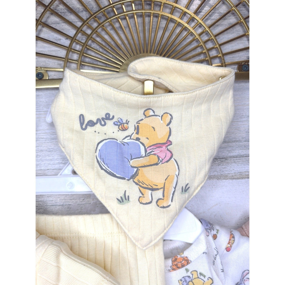 Disney Old Navy Winnie the Pooh Baby Bundle NB 0-3M Yellow Tan Ribbed EUC2