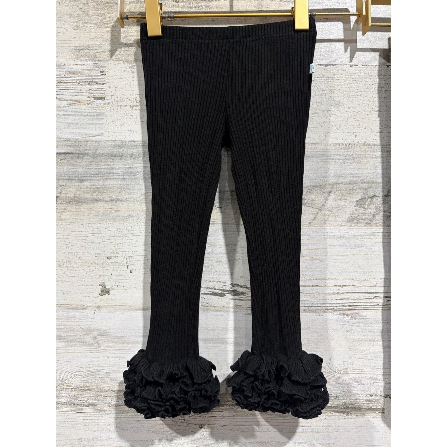 Posh Peanut Ribbed Leggings Girls 2T Black Ruffle Bamboo Basics EUC1