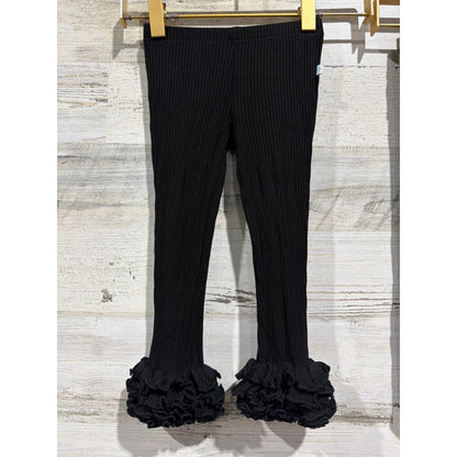 Posh Peanut Ribbed Leggings Girls 2T Black Ruffle Bamboo Basics EUC1