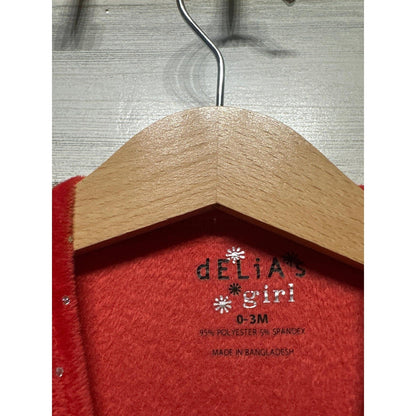 Delia's Girl Long Sleeve Dress Girls 0-3M Red Polka Dot Velvet Holiday NWT2