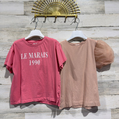 Zara Le Marais Puff Sleeve Top Lot Girls 11-12 Pink Cotton Blend Casual EUC0