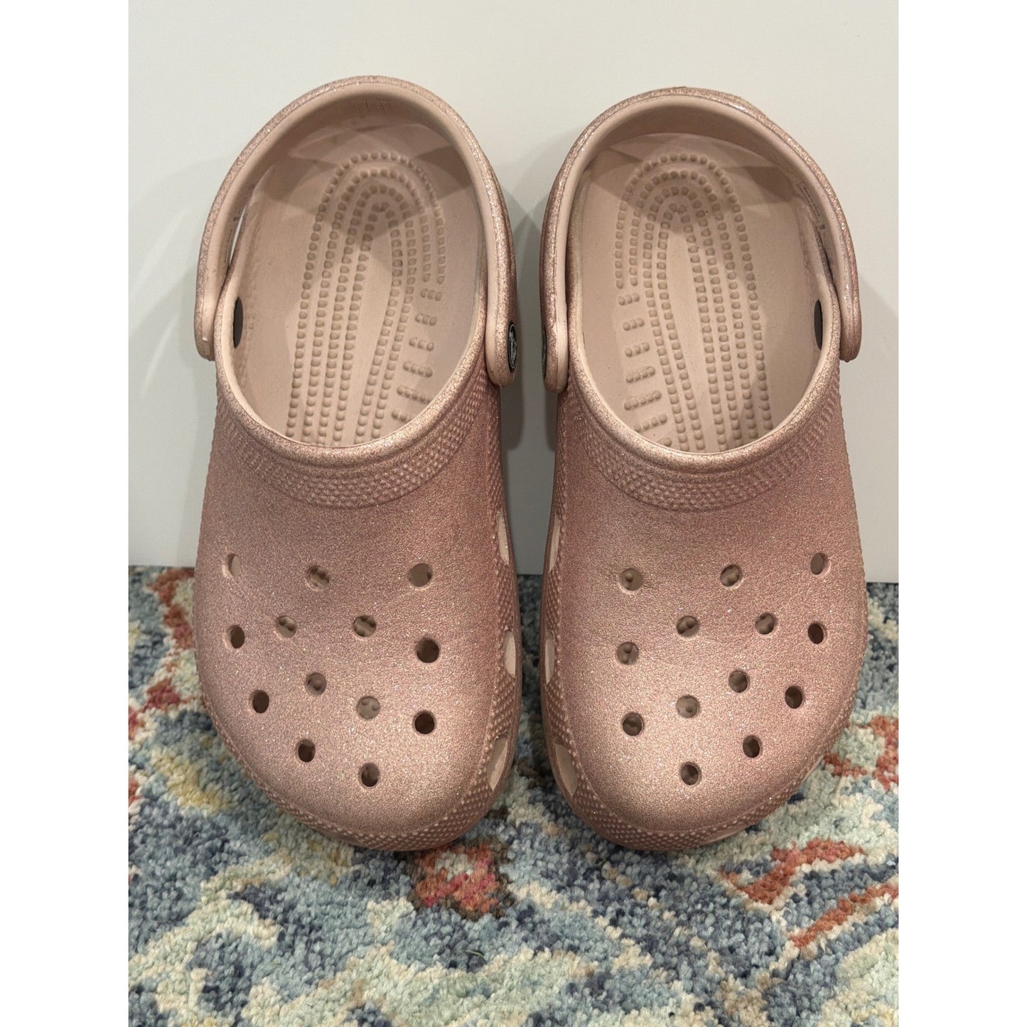 Crocs Classic Clog Girls 4 Rose Gold Glitter Sparkle Comfort6